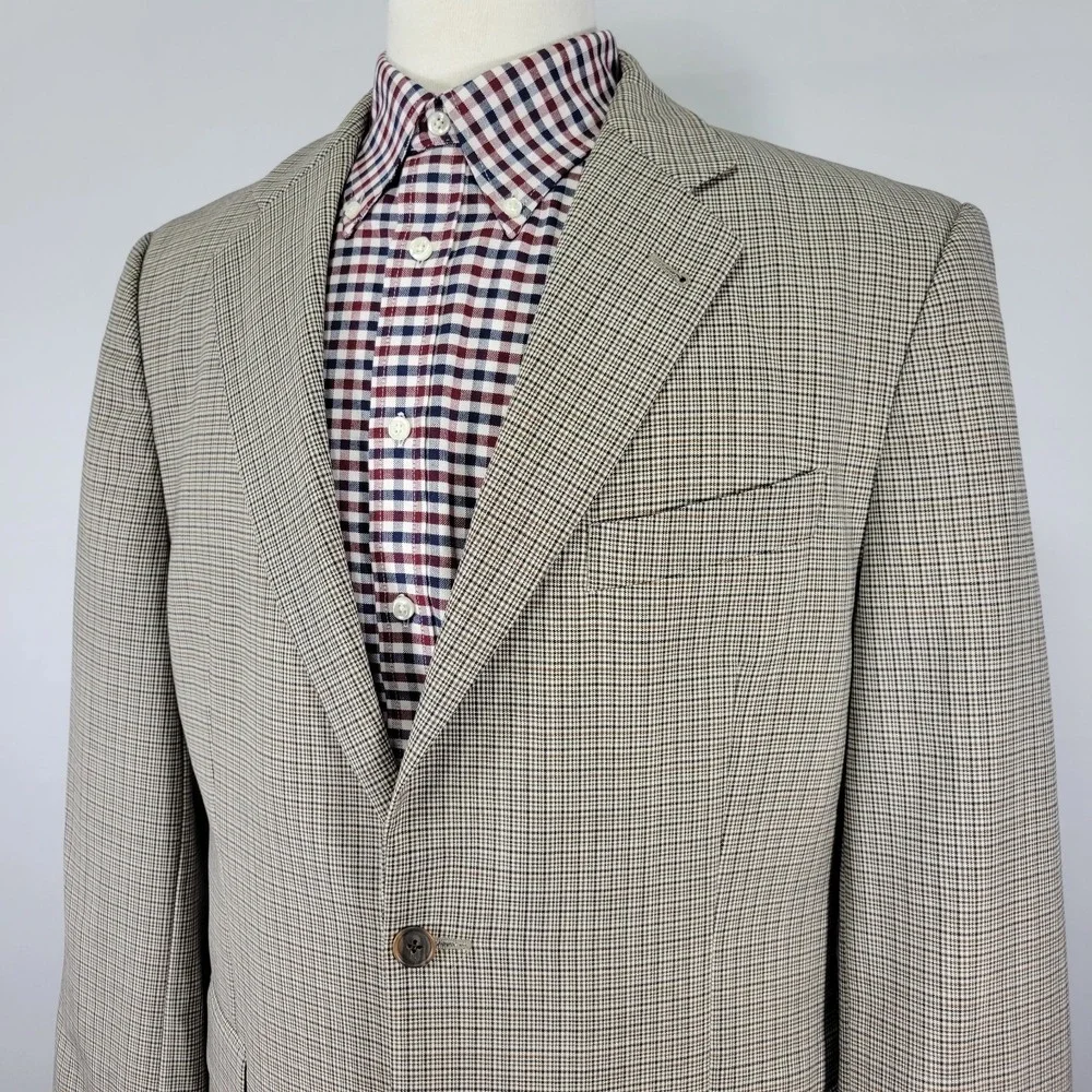 Joseph Abboud Men's‎ Sport Coat Blazer Two Button Beige Plaid Silk Wool 42S
